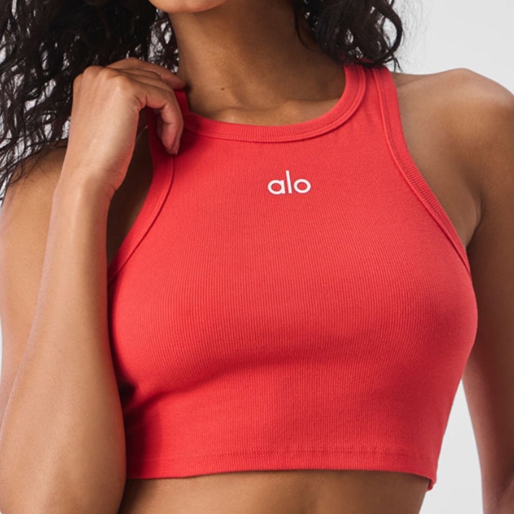 NWT ALO YOGA Aspire Tank Red Hot Summer/White